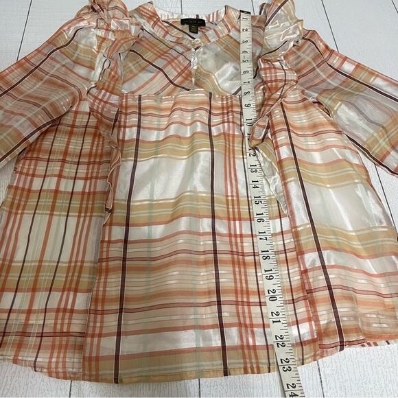 CURRENT AIR ANTHROPOLOGIE Pink Rose Plaid Ruffle Blouse Size XS NWT - Picture 3 of 11